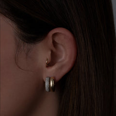 Gold and Diamond Puffed Double Hoops