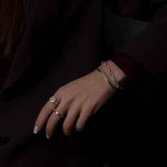 Diamond Border Bangle, Signet Ring, and Engravable Ring in 14k yellow gold