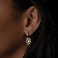 Fluted Baguette and Diamond Heart Earrings