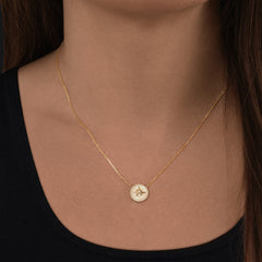 Mother of Pearl & Diamond Compass Necklace