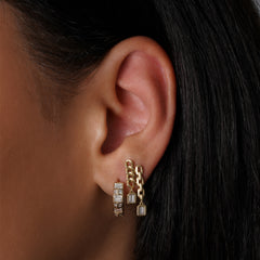 Double Chain Drop Earrings with Baguette Diamonds