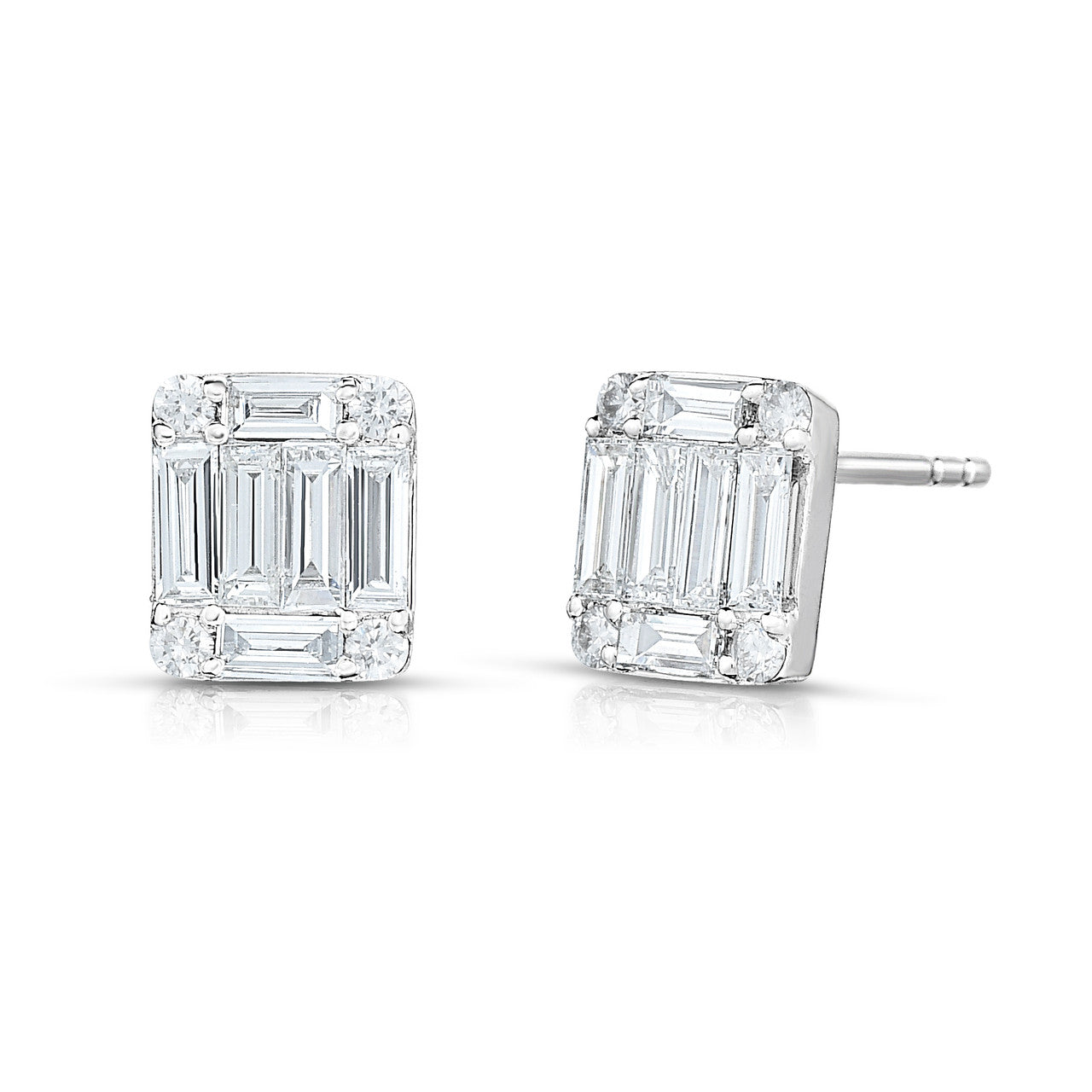 XL illusion Emerald Diamond Cluster Stud Earrings, 14k white gold - Urbaetis Fine Jewelry