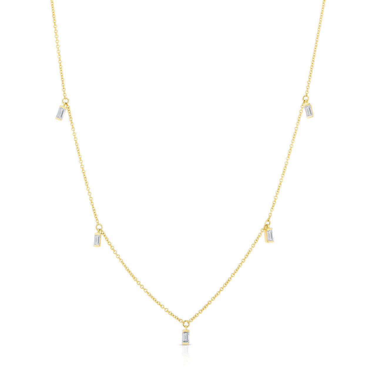 Baguette Diamond Drop Station Necklace, 14K Yellow Gold- URBAETIS Fine Jewelry