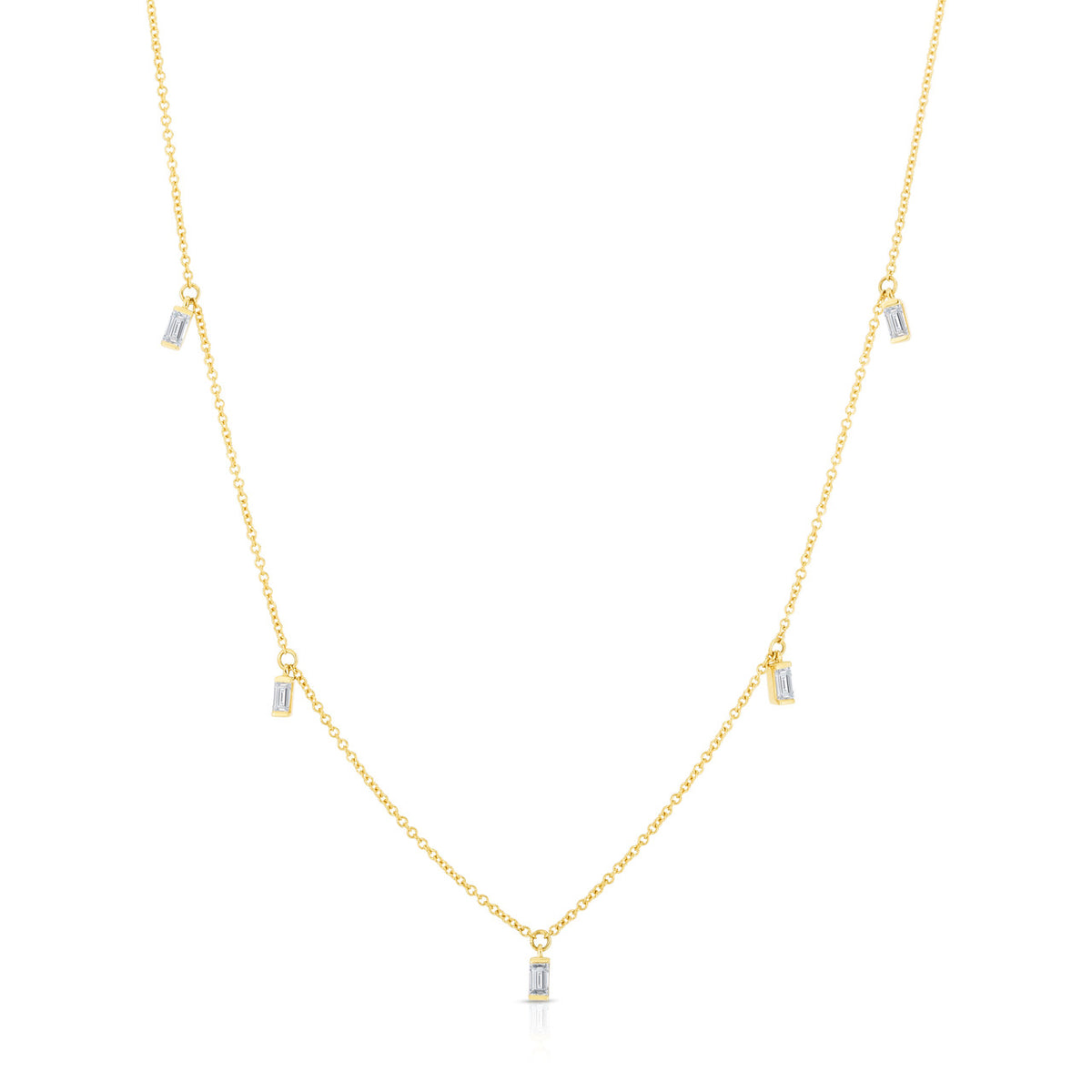 Baguette Diamond Drop Station Necklace, 14K Yellow Gold- URBAETIS Fine Jewelry