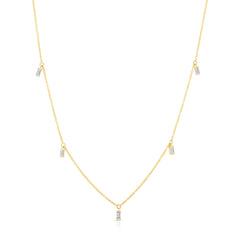 Baguette Diamond Drop Station Necklace, 14K Yellow Gold- URBAETIS Fine Jewelry