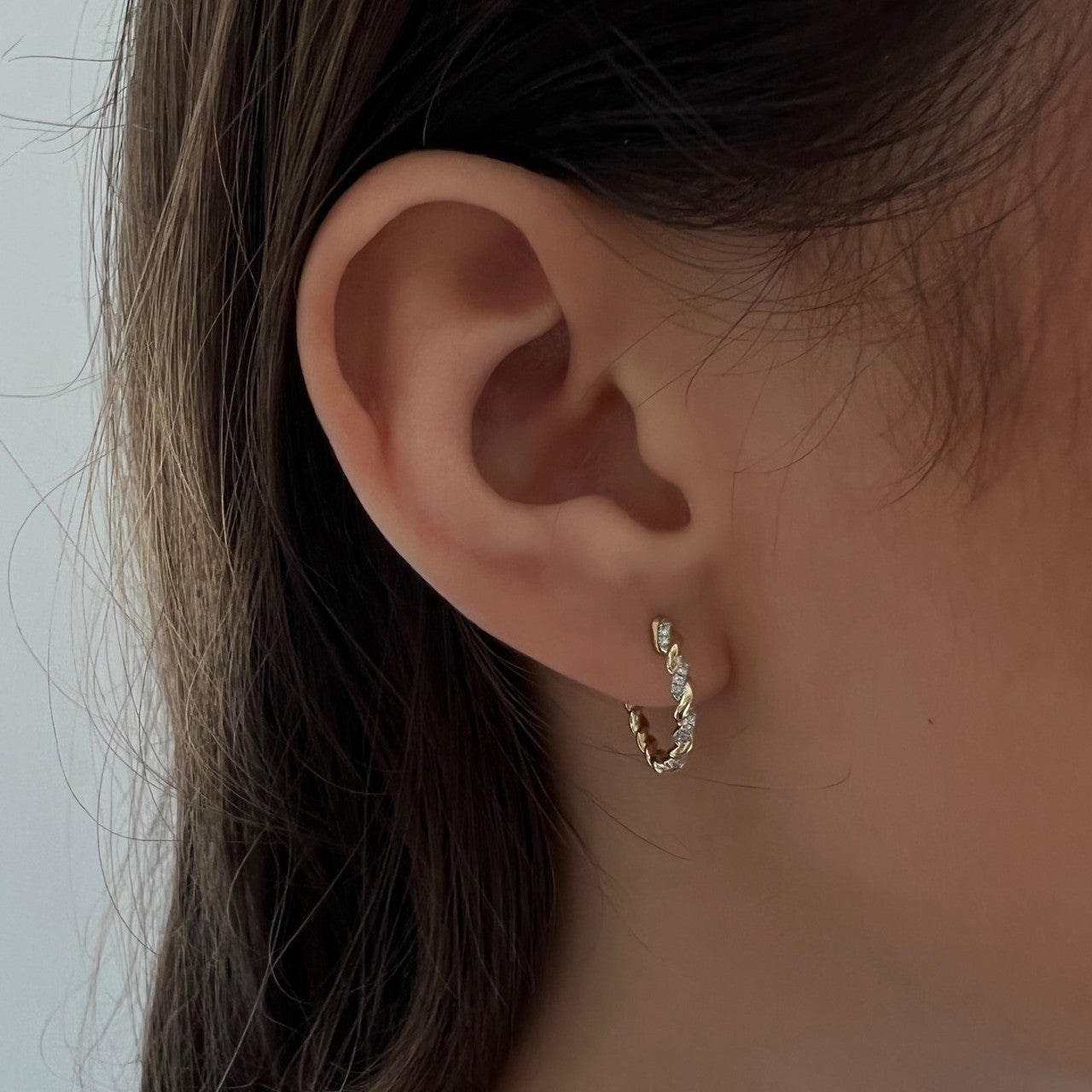 Twisted Gold and Diamond Huggies, 14K Yellow Gold- URBAETIS Fine Jewelry