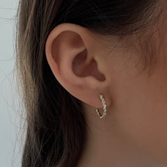 Twisted Gold and Diamond Huggies, 14K Yellow Gold- URBAETIS Fine Jewelry