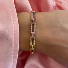 Rainbow Sapphire Long link Bracelet, 14K Yellow Gold- URBAETIS Fine Jewelry