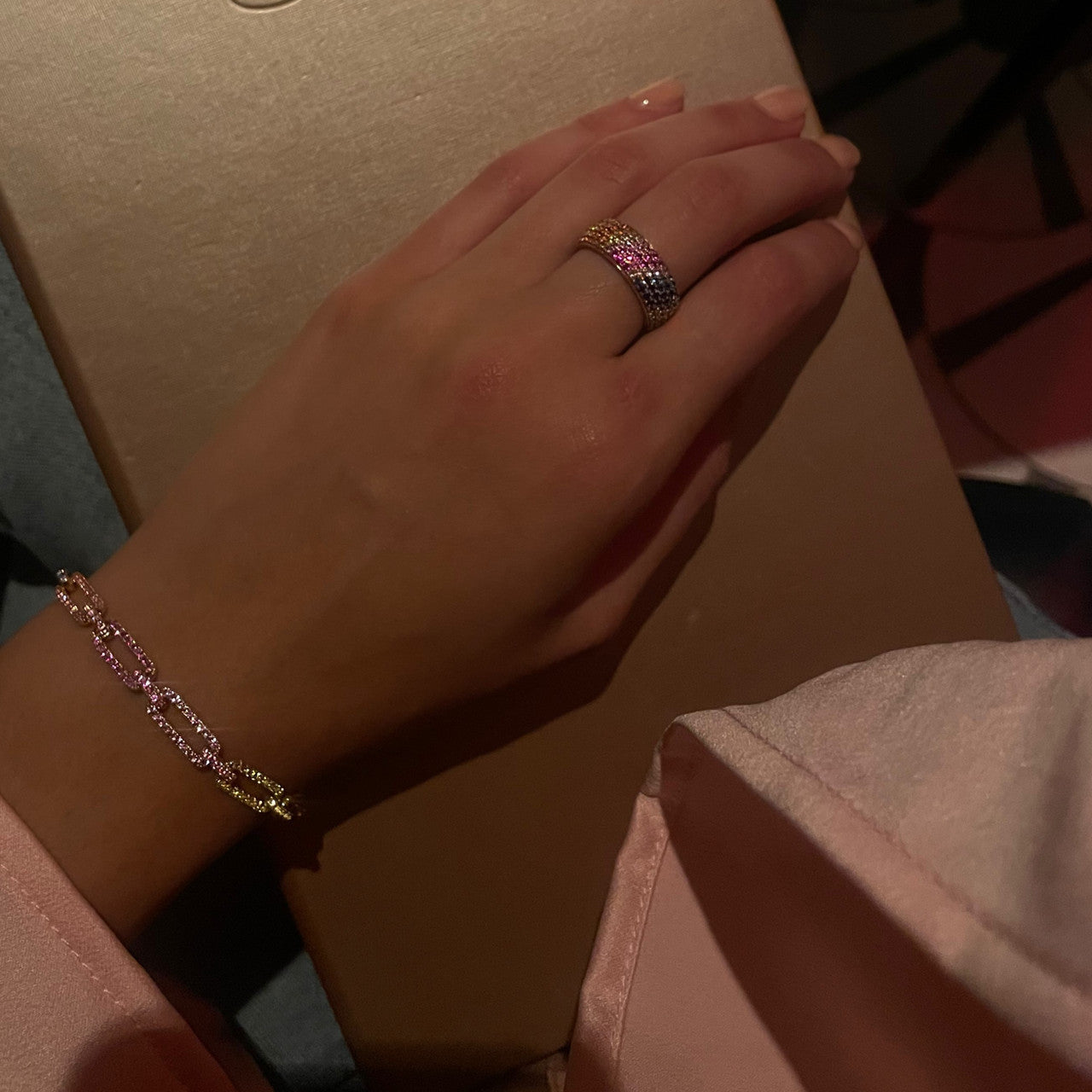 Rainbow Gemstone Cigar Band, 14K Rose Gold- URBAETIS Fine Jewelry