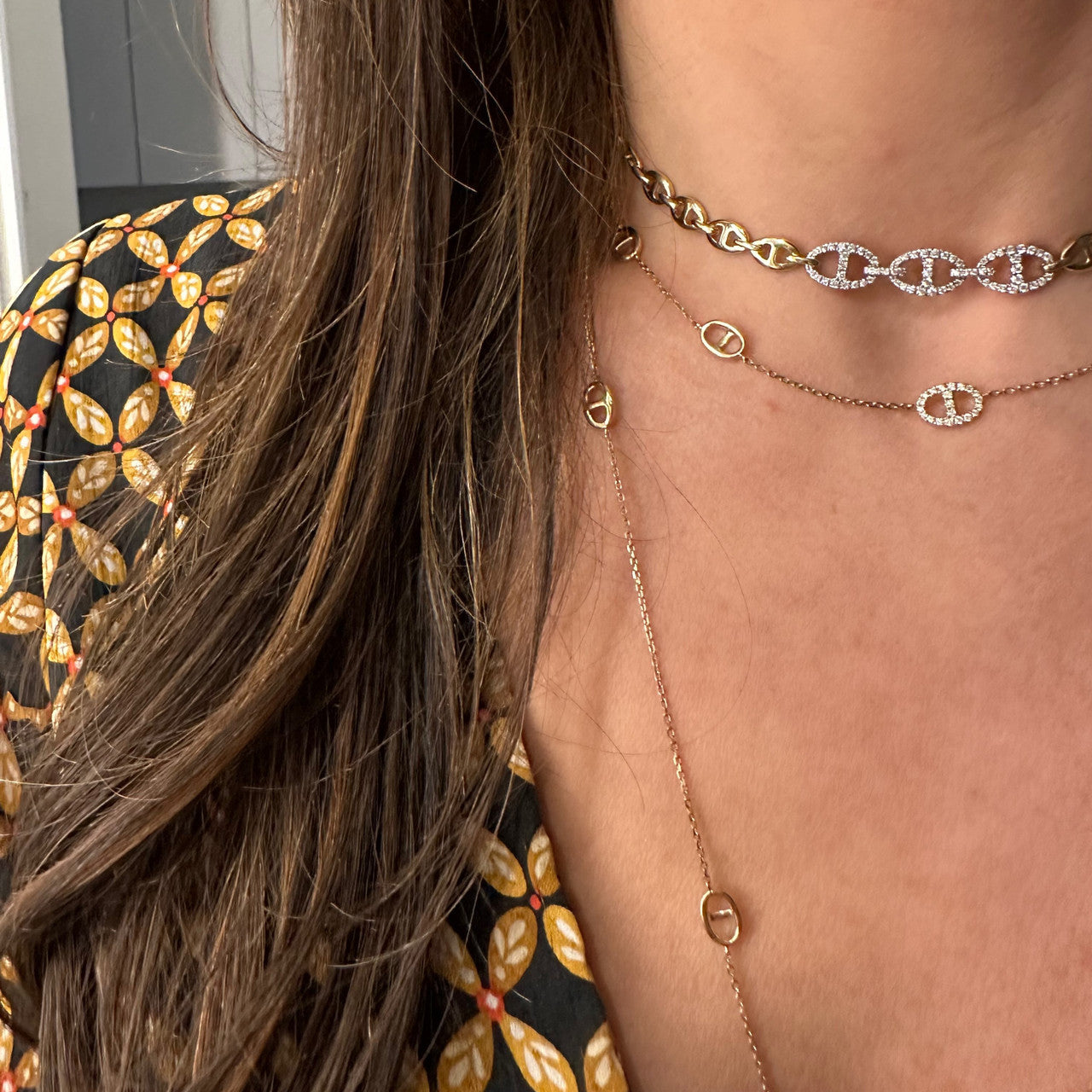 Gold and Diamond Mariner Link Necklace, 14K Yellow Gold- URBAETIS Fine Jewelry