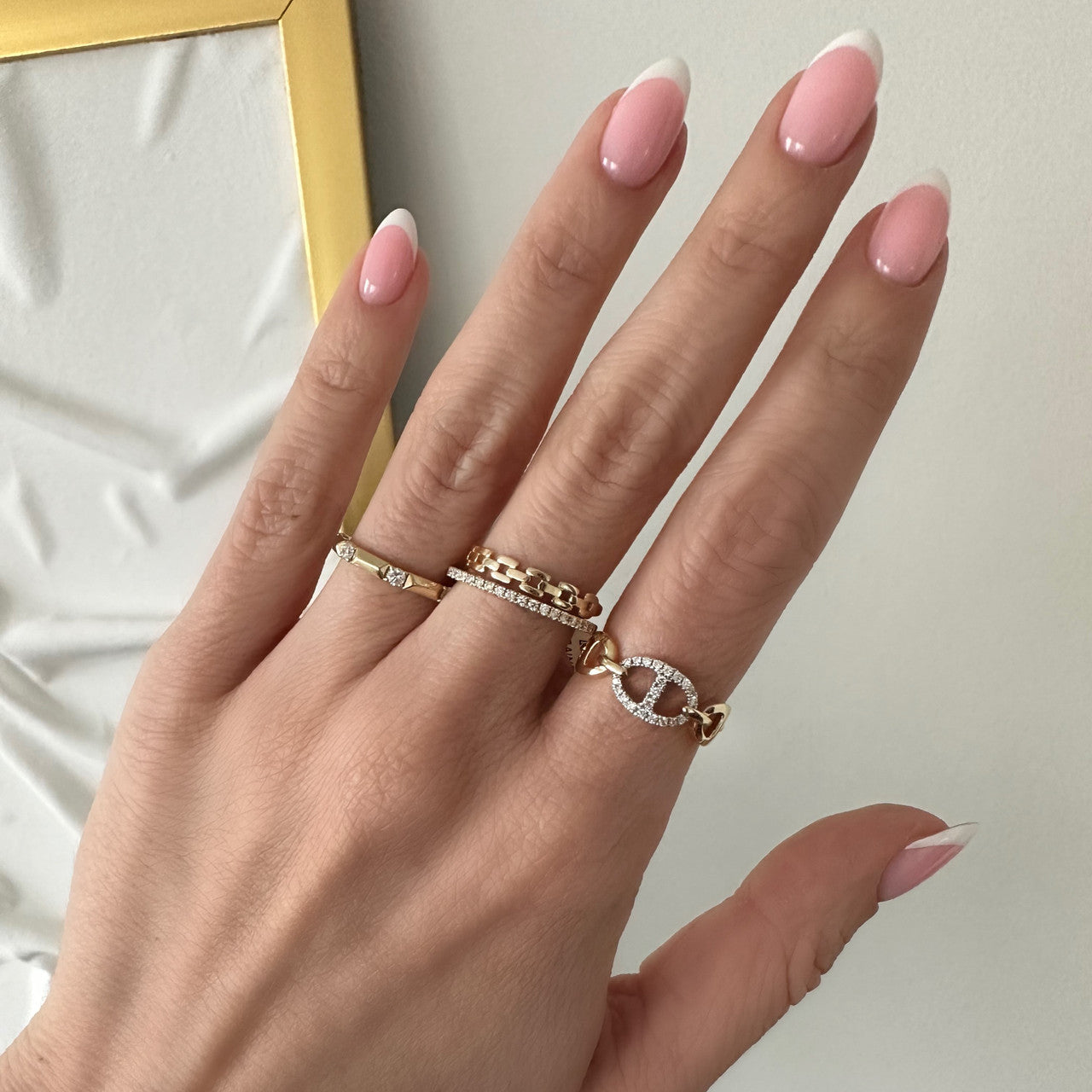 Square Chain Link Ring, 14K Yellow Gold- URBAETIS Fine Jewelry