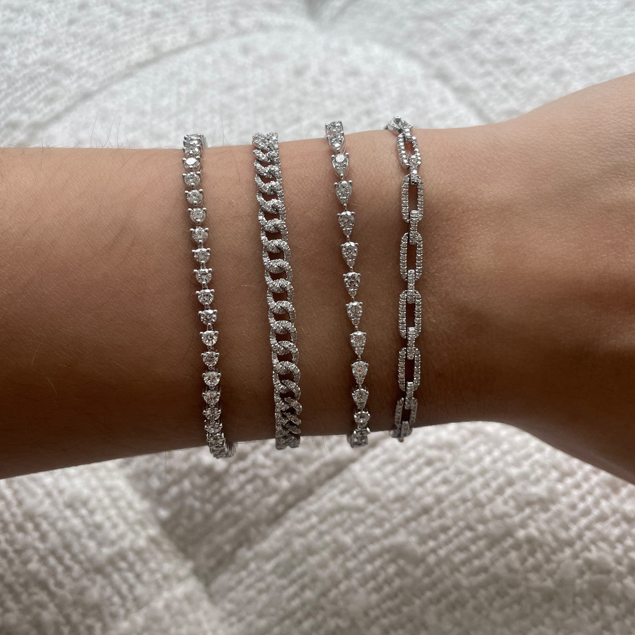 Petite Diamond Cuban Chain Bracelet, 14K White Gold- URBAETIS Fine Jewelry