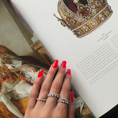 Illusion Pear Diamond 1/2 Eternity Ring, Two round diamonds create the illusion of 7 pear diamonds, 14K White Gold- URBAETIS Fine Jewelry