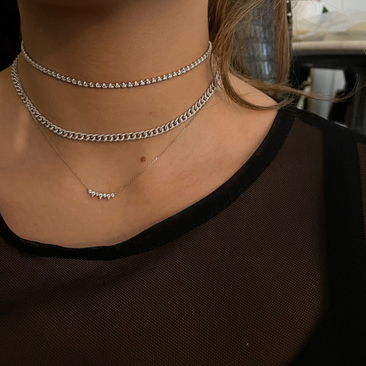 Diamond Cuban Link Chain Choker, 14K White Gold- URBAETIS Fine Jewelry