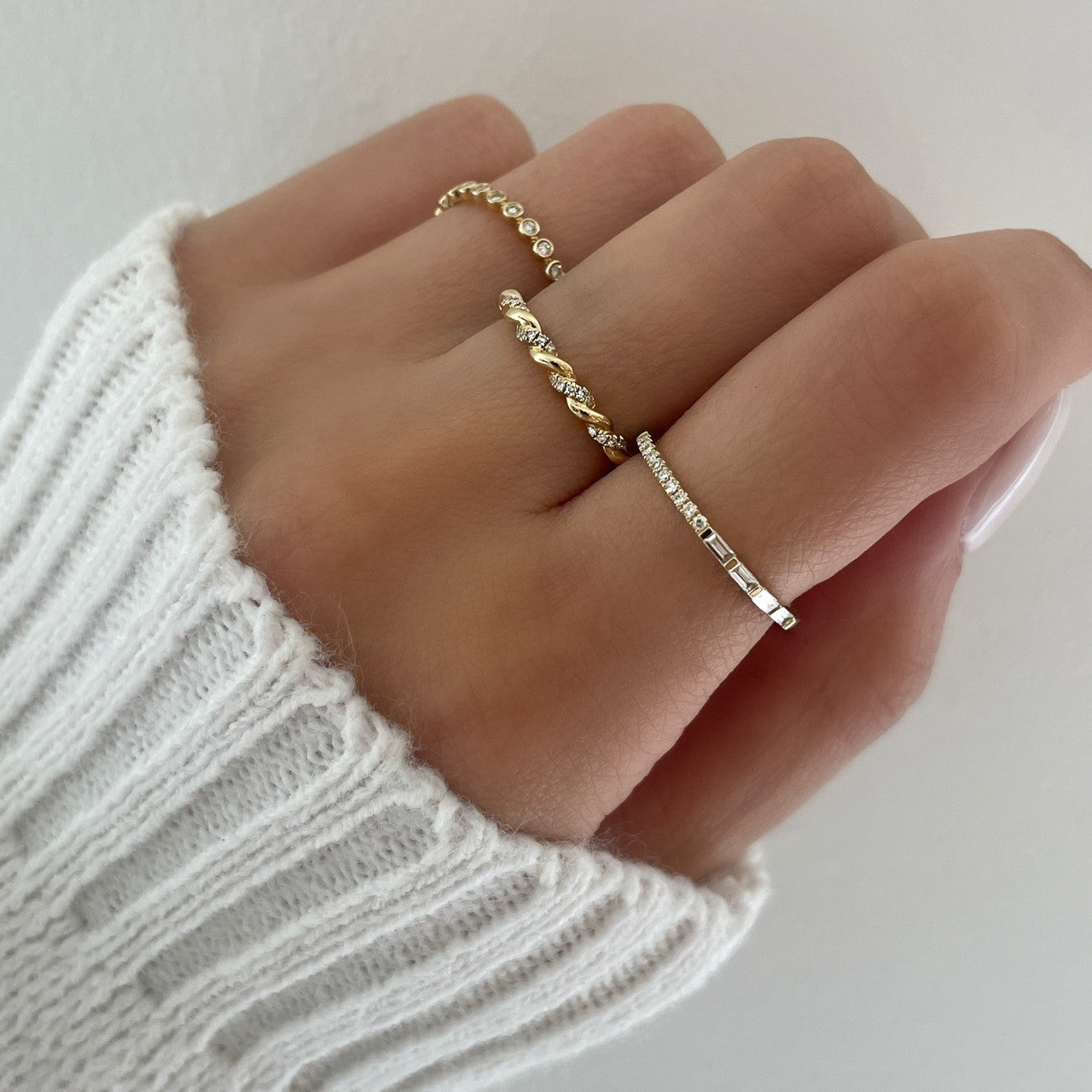 Dainty Twisted Gold and Diamond Ring, 14K Yellow gold- URBAETIS Fine Jewelry