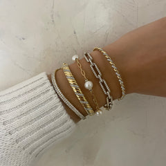 Graduated Pearl and Diamond Long Link Bracelet, 14K Yellow Gold- URBAETIS Fine Jewelry