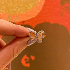 Fluted Pear Illusion Diamond Butterfly Ring, 14K Yellow Gold- URBAETIS Fine Jewelry