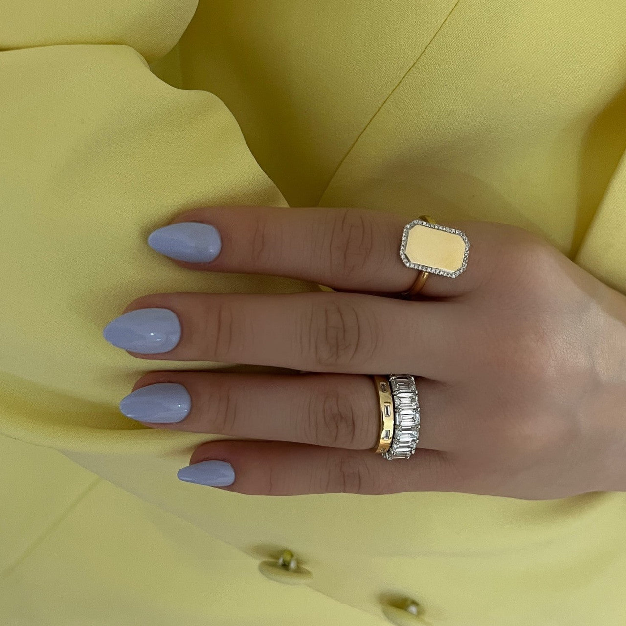 Diamond Border ID Ring, 14K Yellow Gold-URBAETIS Fine Jewelry