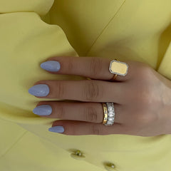 Diamond Border ID Ring, 14K Yellow Gold-URBAETIS Fine Jewelry