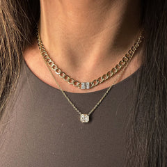 Asscher Diamond Illusion Necklace, 14K Yellow Gold- URBAETIS Fine Jewelry