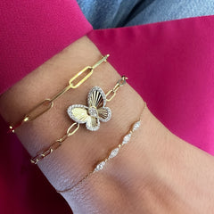 Fluted Pear Illusion Diamond Butterfly Bracelet, 14K Yellow Gold