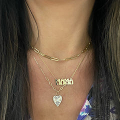 Fluted Baguette and Diamond Heart Necklace, 14K Yellow Gold- URBAETIS Fine Jewelry