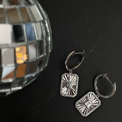 Fluted Baguette and Pave Diamond Earrings, 14K White Gold , 0.31 carats- URBAETIS Fine Jewelry