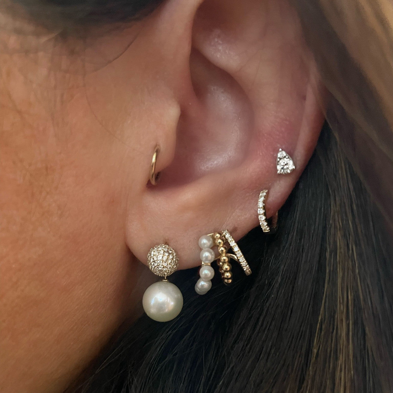 Small 9mm Pave Diamond Huggies, 14k yellow gold - URBAETIS Fine Jewelry