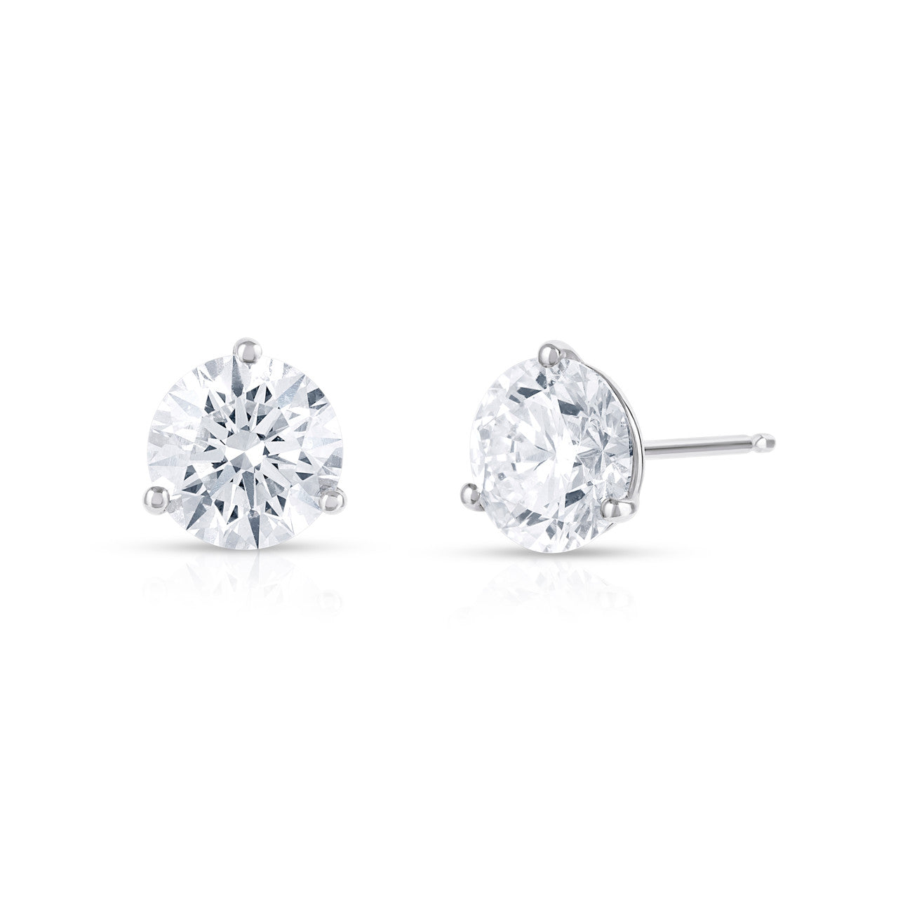 Lab Grown Diamond Studs, 3 Prong Martini Setting, 14k white gold - URBAETIS Fine Jewelry