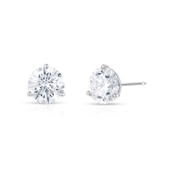 Natural Diamond Studs, 3 Prong Martini Setting, 14 white gold - URBAETIS Fine Jewelry