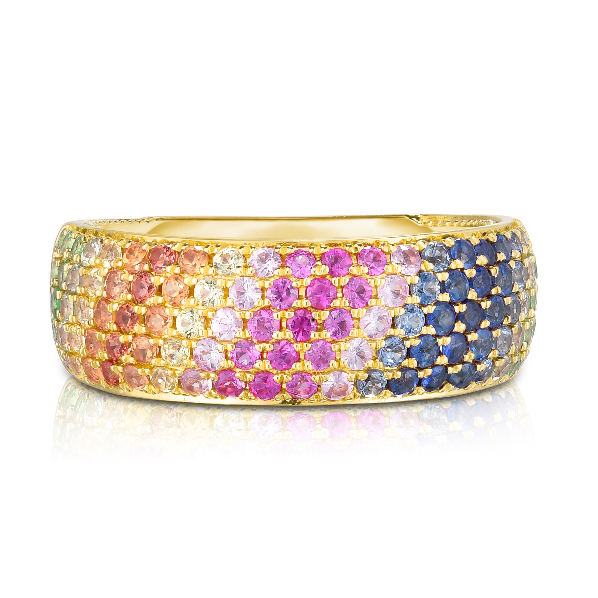 14k Gold Rainbow Sapphire Dome Ring
