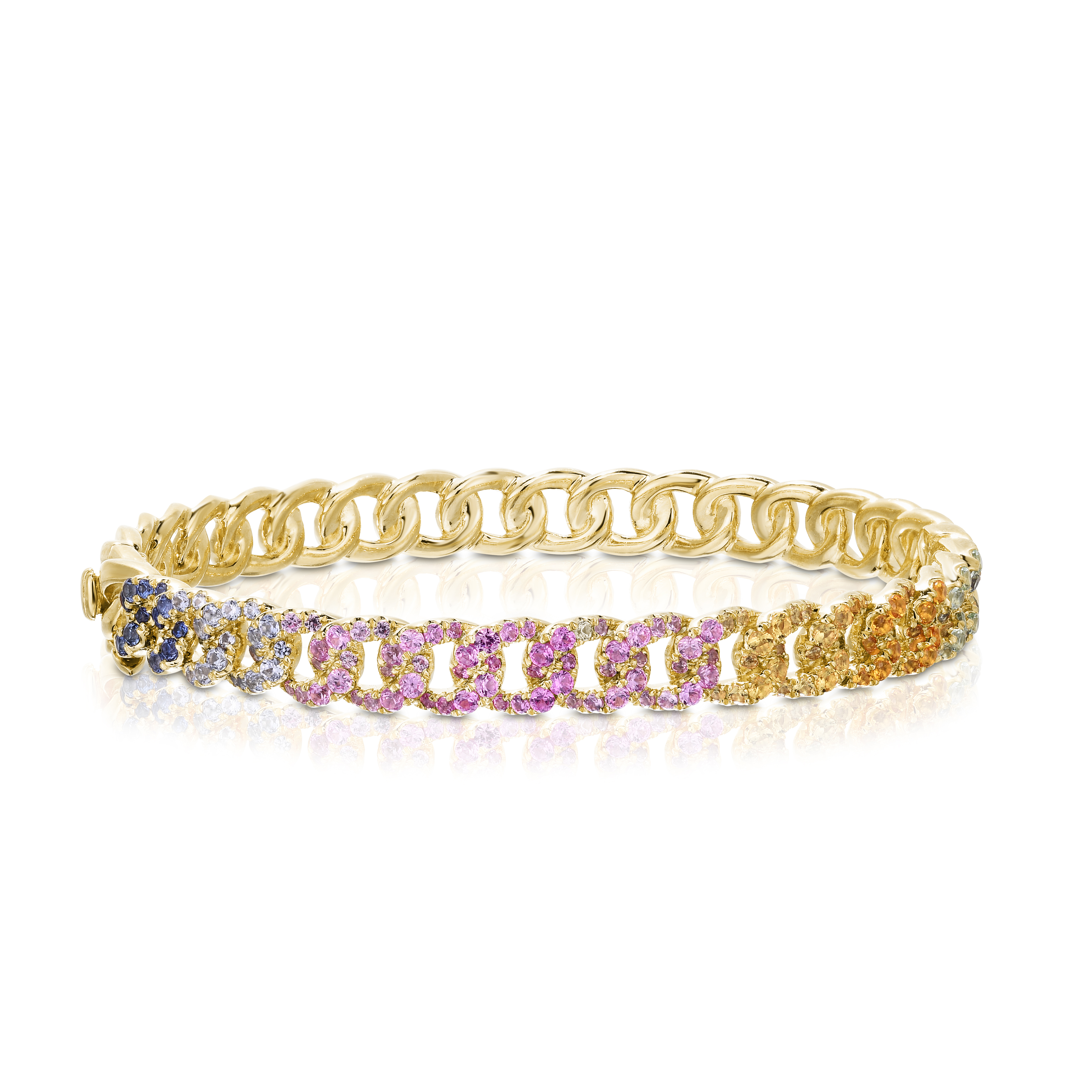 14k Gold Rainbow Sapphire Chain Bangle