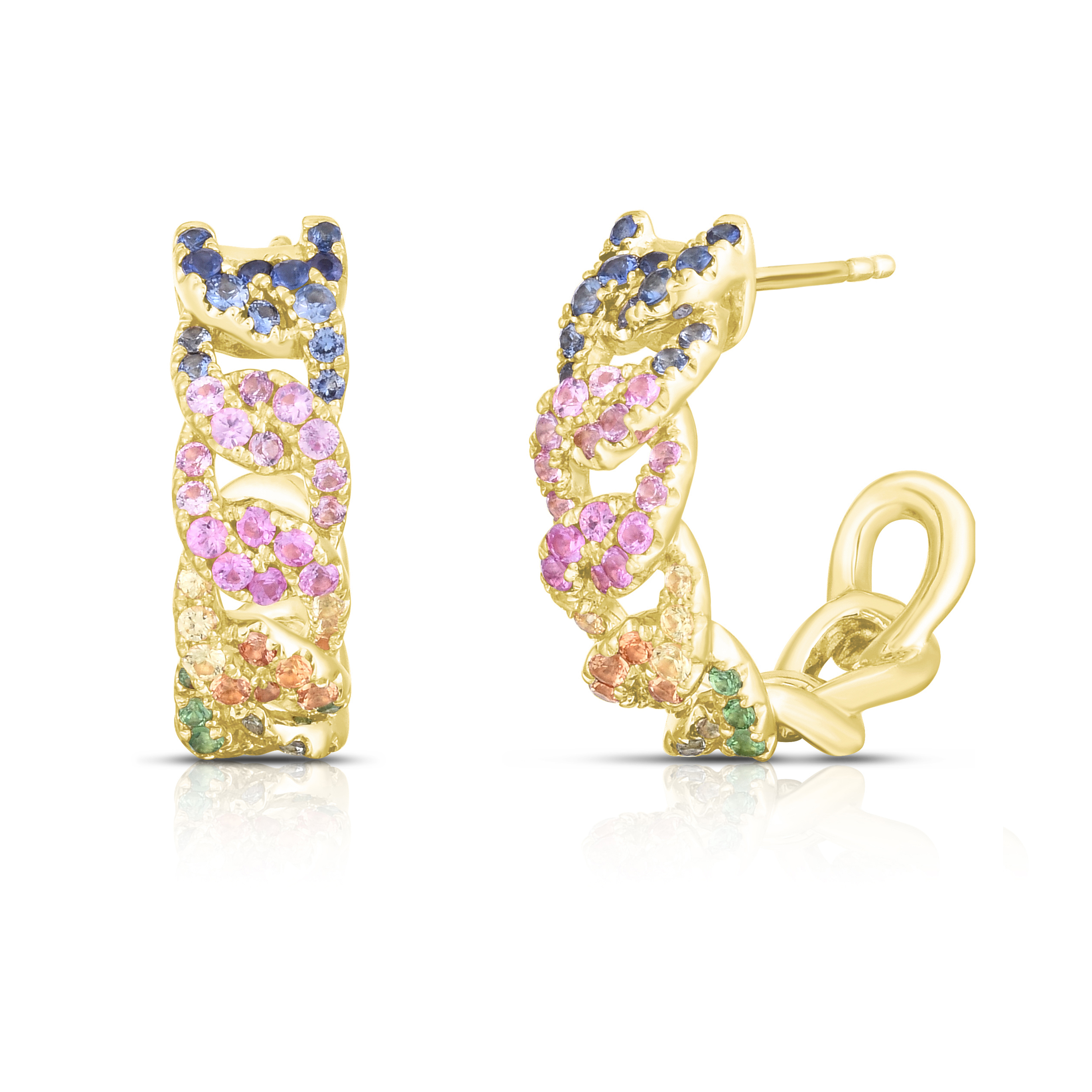 14k Gold Sapphire Curb Chain Hoops