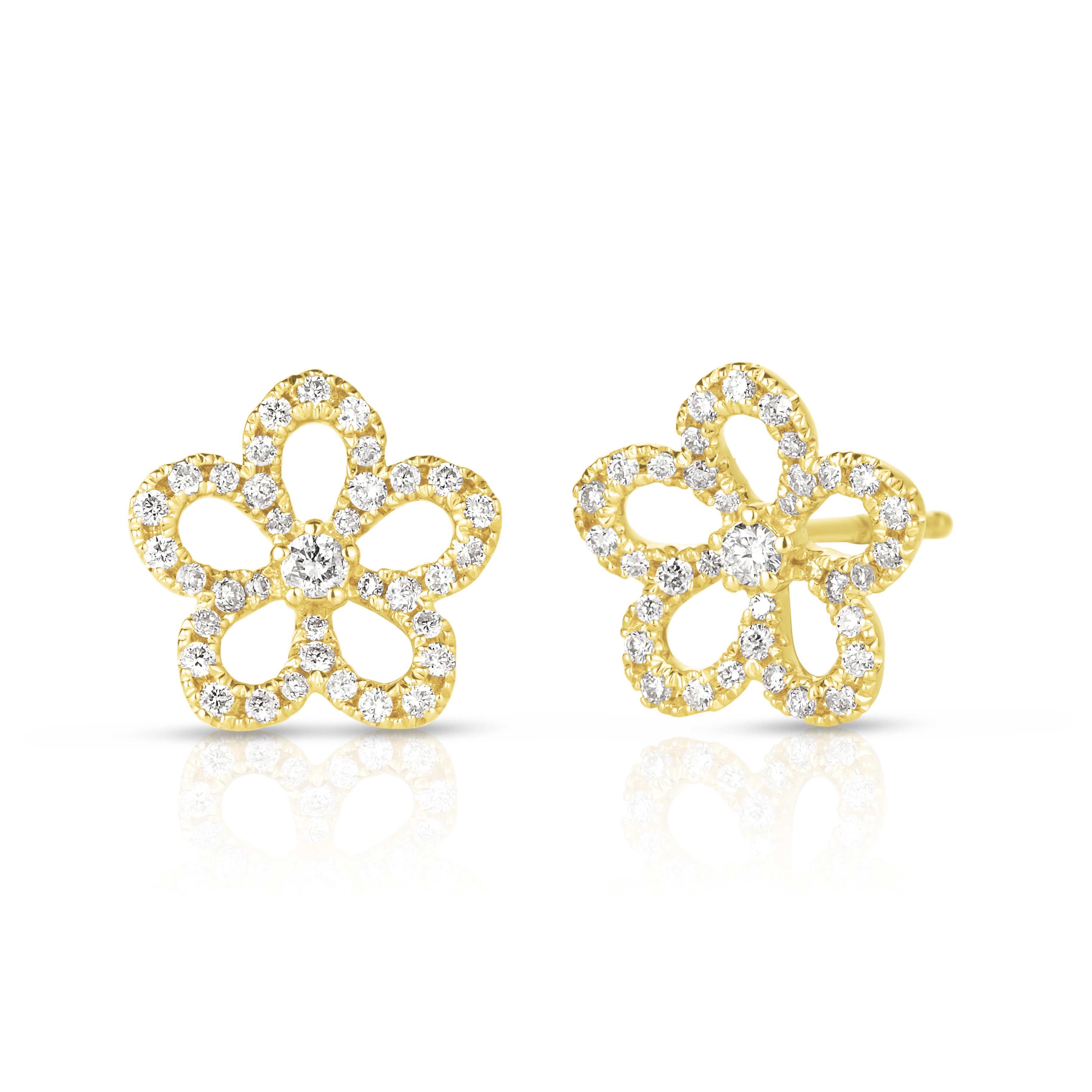 14k Yellow Gold Diamond Flower Studs