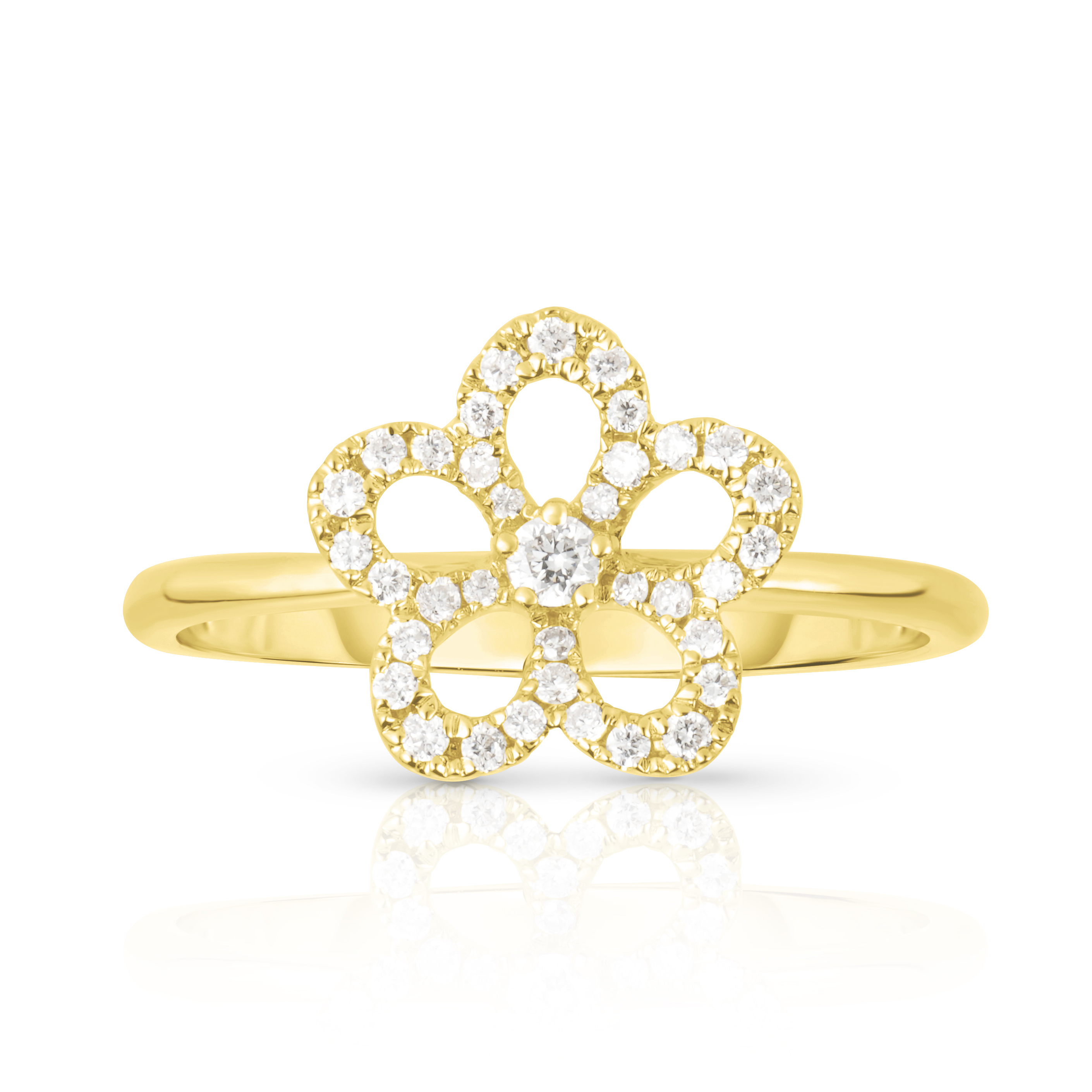 14k Yellow Gold Diamond Flower Ring