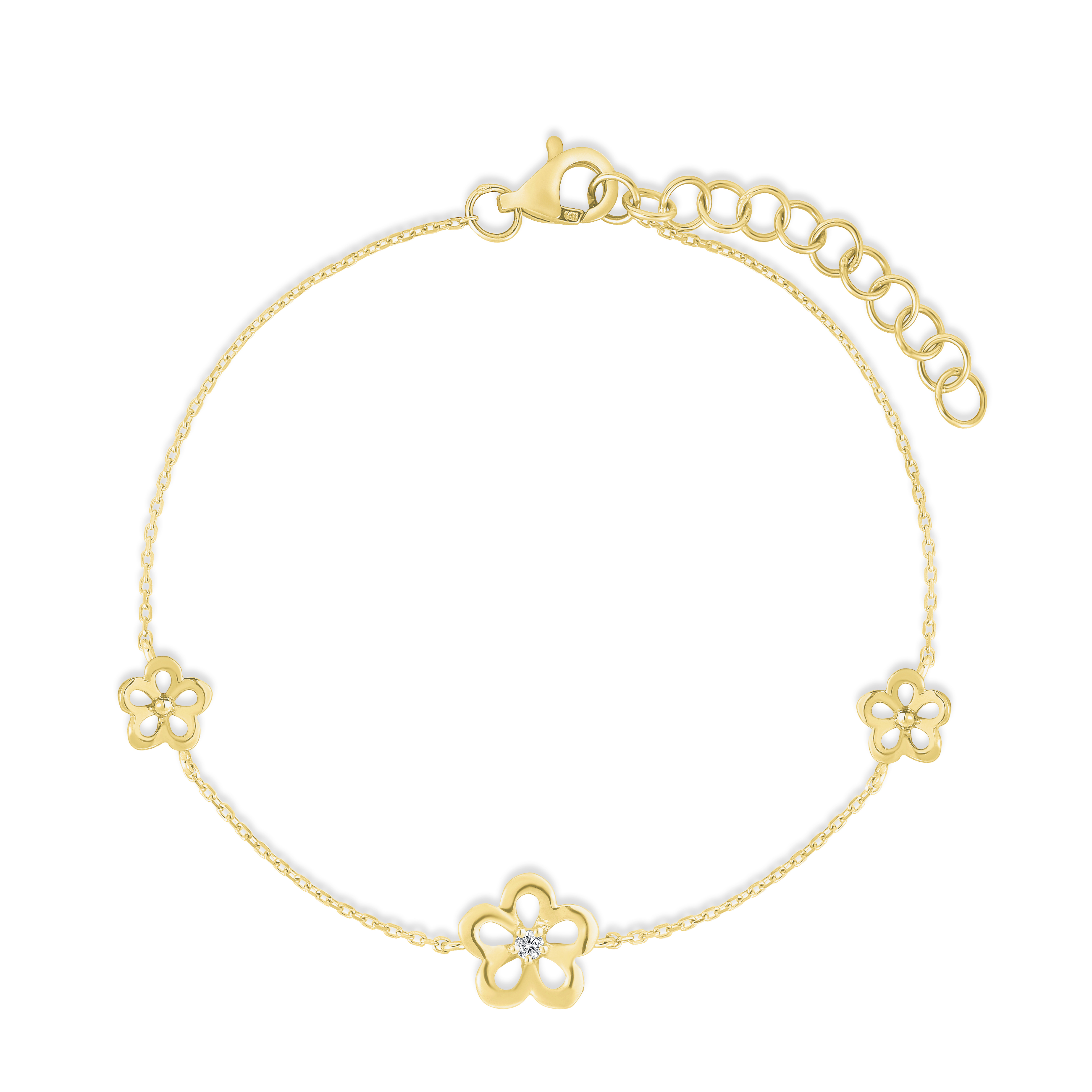 14k Yellow Gold Flower Station Bracelet